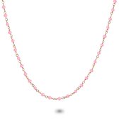 Twice As Nice Halsketting in rosé zilver, roze steentjes 38 cm+5 cm