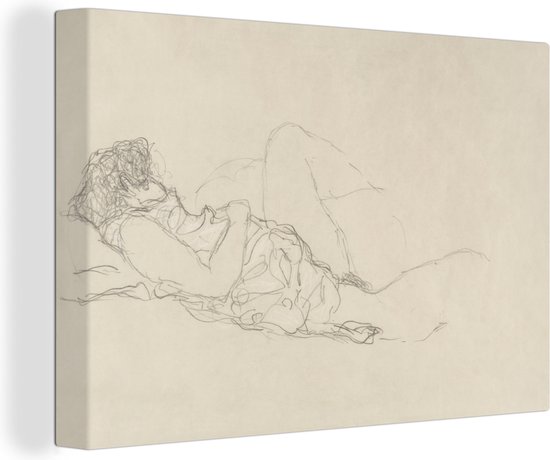 Canvas schilderij 180x120 cm - Wanddecoratie Sleeping woman - schilderij van Gutsav Klimt - Muurdecoratie woonkamer - Slaapkamer decoratie - Kamer accessoires - Schilderijen