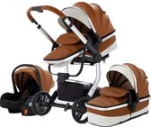 BrightWise Luxe Kinderwagen 3 in 1 van Kinderwagen - Autostoel - Bruin