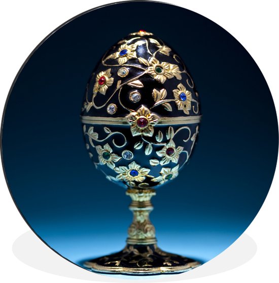 WallCircle - Wandcirkel - Muurcirkel - Zwart gouden Faberge ei - Aluminium - Dibond - ⌀ 60 cm - Binnen en Buiten