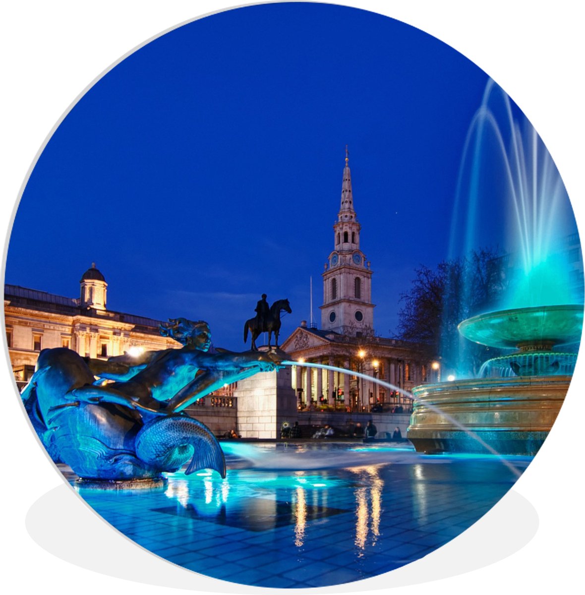 WallCircle - Wandcirkel ? 90 - Blauw gekleurde fontein bij Trafalgar Square - Ronde schild