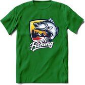 Fishing - Vissen T-Shirt | Grappig Verjaardag Vis Hobby Cadeau Shirt | Dames - Heren - Unisex | Tshirt Hengelsport Kleding Kado - Donker Groen - 3XL