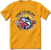Fishing - Vissen T-Shirt | Grappig Verjaardag Vis Hobby Cadeau Shirt | Dames - Heren - Unisex | Tshirt Hengelsport Kleding Kado - Geel - 3XL