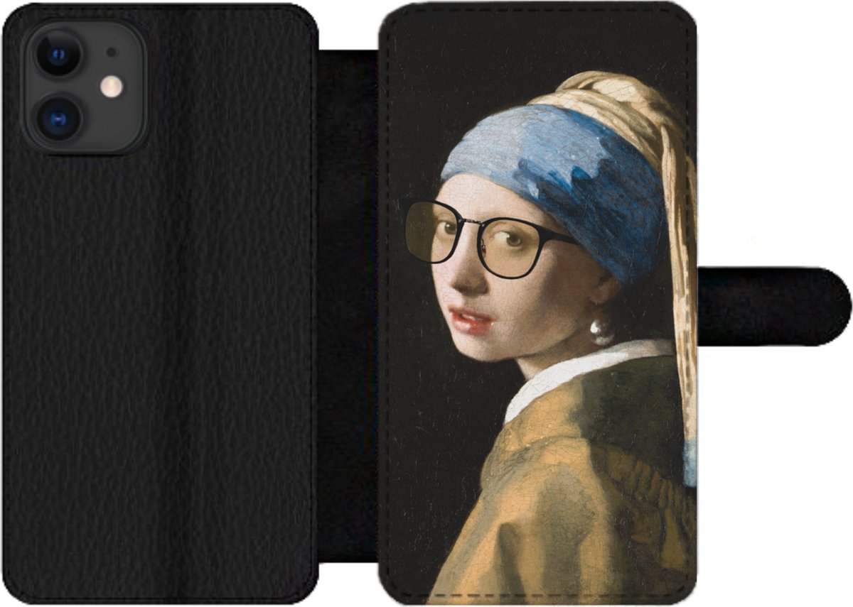 Telefoonhoesje Geschikt voor iPhone 12 Pro telefoonhoesje - Meisje met de parel - Vermeer - Bril - Met vakjes - Wallet case met magneetsluiting