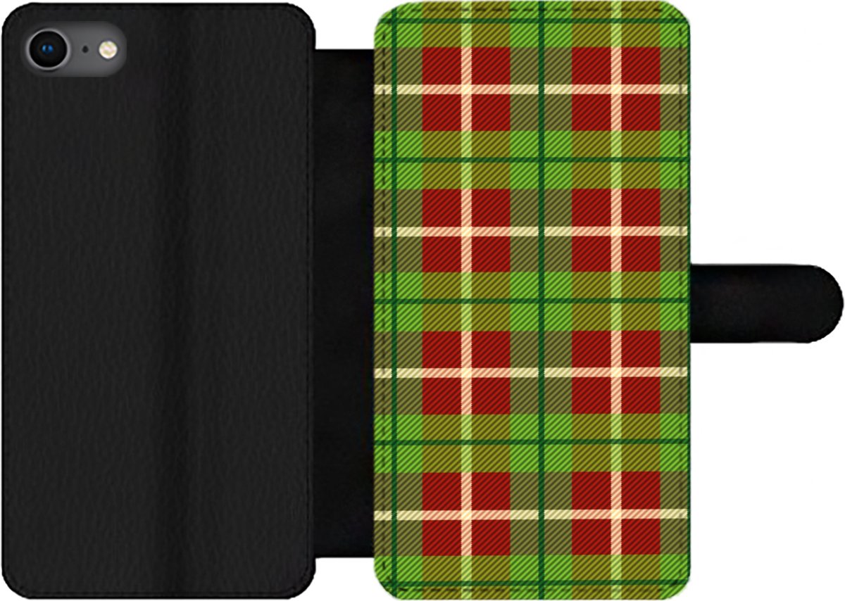 Telefoonhoesje Geschikt voor iPhone SE 2020 telefoonhoesje - Plaid - Groen - Rood - Patroon - Met vakjes - Wallet case met magneetsluiting