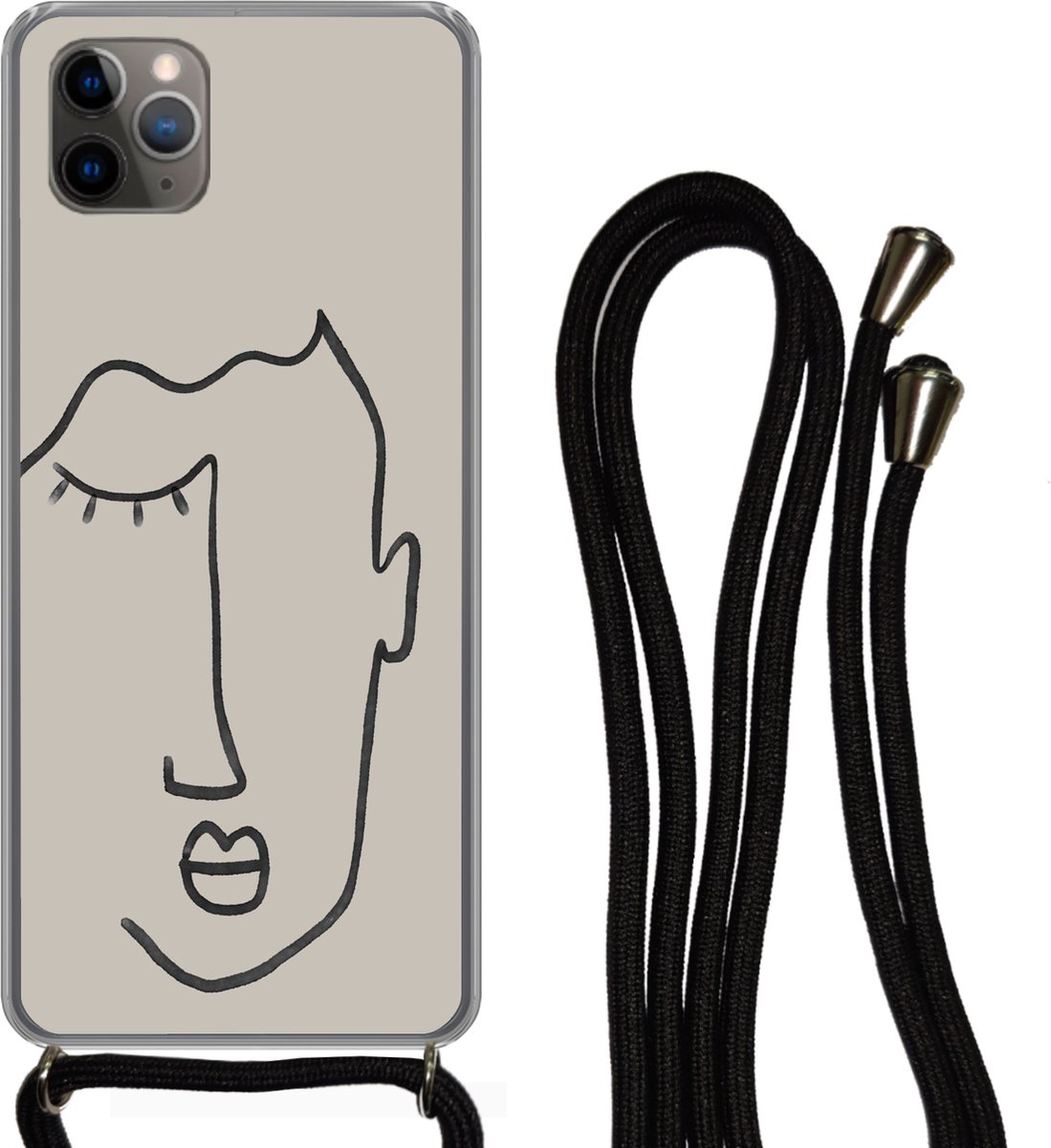 Telefoonhoesje Geschikt voor iPhone 11 Pro - Oog - Abstract - Line art - Siliconen - Crossbody - Backcover met Koord - Telefoonhoesje met koord - Hoesje met touw Telefoonhoesje