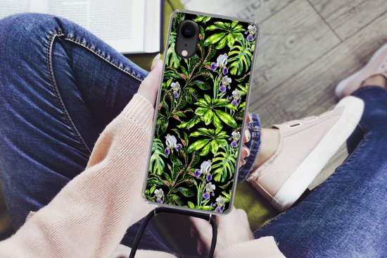 Coque avec cordon iPhone XR - Bloem - Feuilles - Motif - Siliconen - Bandoulière - Coque arrière avec cordon - Coque pour téléphone avec cordon - Coque avec corde