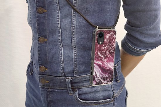Cordon de téléphone - Chaîne de téléphone - Coque avec cordon iPhone XR - Marbre - Natuursteen - Minéraux - Siliconen - Bandoulière - Coque de téléphone avec cordon