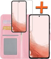 Samsung Galaxy S22 Ultra Hoesje Bookcase Met Screenprotector - Samsung Galaxy S22 Ultra Screenprotector - Samsung Galaxy S22 Ultra Book Case Met Screenprotector - Licht Roze