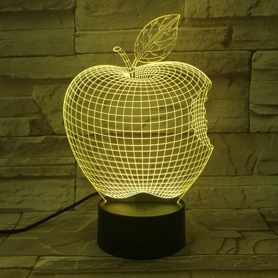 3D Led Lamp Met Gravering - RGB 7 Kleuren - Appel