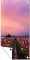 Wanddecoratie buiten Tulpenveld zonsondergang - 80x160 cm - Tuindoek - Buitenposter