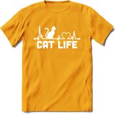 Cat Life - Katten T-Shirt Kleding Cadeau | Dames - Heren - Unisex | Kat / Dieren shirt | Grappig Verjaardag kado | Tshirt Met Print | - Geel - M