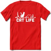 Cat Life - Katten T-Shirt Kleding Cadeau | Dames - Heren - Unisex | Kat / Dieren shirt | Grappig Verjaardag kado | Tshirt Met Print | - Rood - L