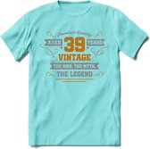 39 Jaar Legend T-Shirt | Goud - Zilver | Grappig Verjaardag Cadeau | Dames - Heren | - Licht Blauw - S