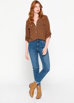 LOLALIZA Hemd army look met driekwartsmouw - Bruin - Maat 48