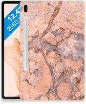 Tablet Hoes Samsung Galaxy Tab S7FE Back Case Marmer Oranje met transparant zijkanten