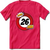 26 Jaar Hoera Verkeersbord T-Shirt | Grappig Verjaardag Cadeau | Dames - Heren | - Roze - XL