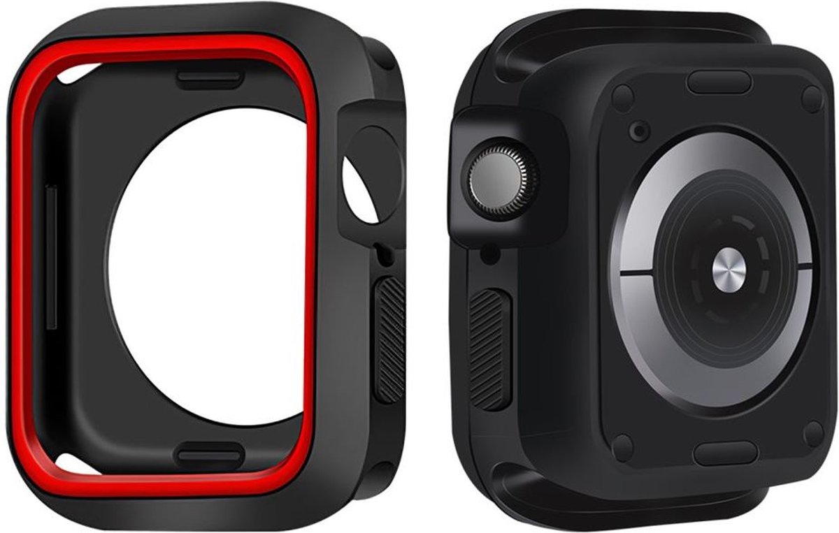 Case Schokbestendig Siliconen Zwart Rood Geschikt voor Apple Watch Series 7/8/9 45MM