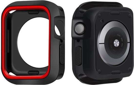 Case Schokbestendig Siliconen Zwart Rood Geschikt voor Apple Watch Series 7/8/9 45MM