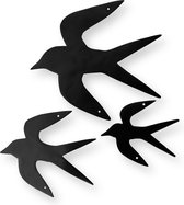 vtwonen - Zwaluw Muurdecoratie - Set van 3 - Zwart - Metaal