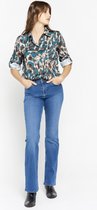 LOLALIZA Satijnen hemd met luipaardprint - Groenblauw - Maat 46