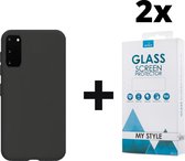 Siliconen Backcover Hoesje Samsung Galaxy S20 Zwart - 2x Gratis Screen Protector - Telefoonhoesje - Smartphonehoesje