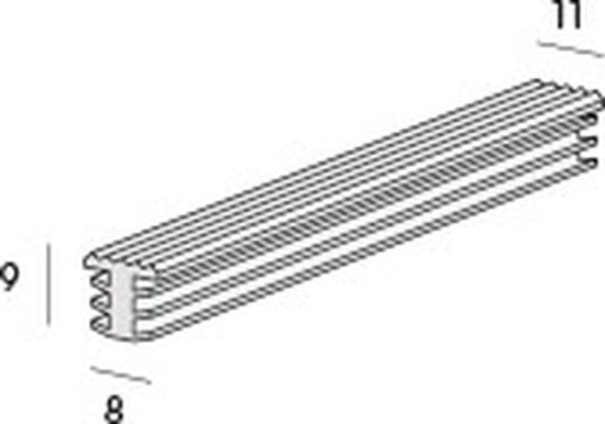 Schematische weergave van een profiel met afmetingen 9, 8 en 11.
