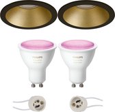 Luxino Pollon Pro - Inbouw Rond - Mat Zwart/Goud - Verdiept - Ø82mm - Philips Hue - LED Spot Set GU10 - White and Color Ambiance - Bluetooth