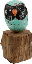 Uil op hout turquoise - 17x10x10 cm - India - Sarana - Fairtrade