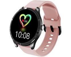 Belesy® Q9 Pro - Smartwatch Dames – Smartwatch Heren - Horloge - 1.28 inch - Kleurenscherm - Stappenteller - Bloeddruk - Hartslag - 75+ Wijzerplaten – Sporten – Zwart - Siliconen - Roze - Kerstcadeau