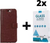 Kunstleer Bookcase Hoesje Met Pasjeshouder iPhone SE (2020) Bruin - 2x Gratis Screen Protector - Telefoonhoesje - Smartphonehoesje