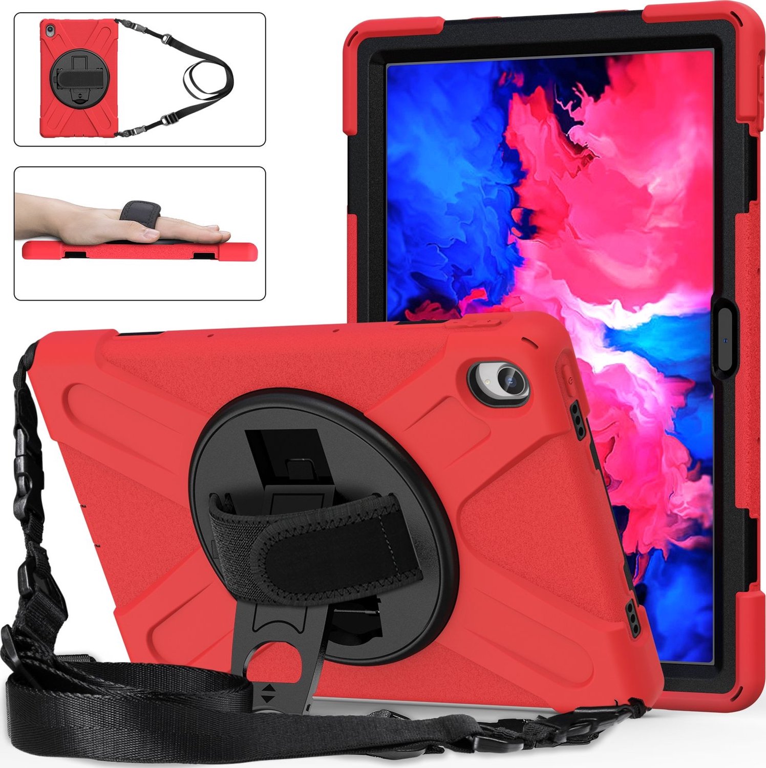 Mobigear SureGrip XGuard Tablethoes geschikt voor Lenovo Tab P11 Plus Gen 1 Hardcase Backcover + Schouderband + Standaard - Rood