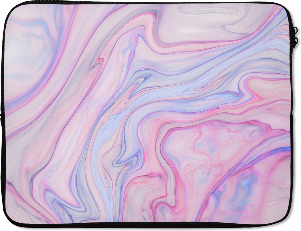 Laptophoes 17 inch - Marmer print - Kleuren - Pastel - Laptop sleeve - Binnenmaat 41x28 cm - Zwarte achterkant