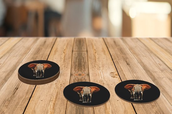 Sous- Sous-verres pour verres - Ronds - Éléphant - Animaux - Dents - 10x10 cm - Sous-verres en verre - 6 pièces