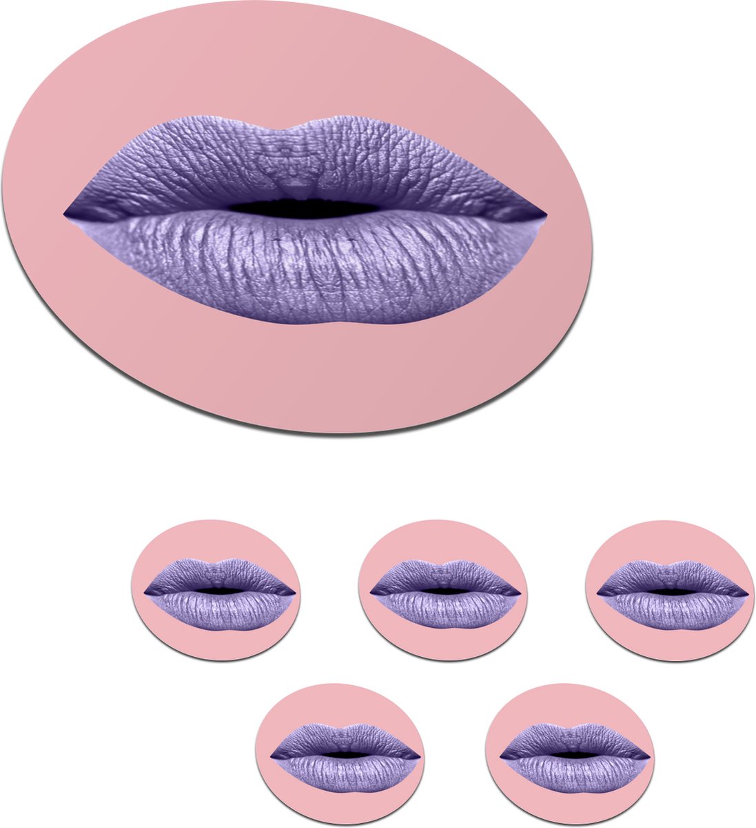 Onderzetters voor glazen - Rond - Lippen - Pastel - Roze - 10x10 cm - Glasonderzetters - 6 stuks