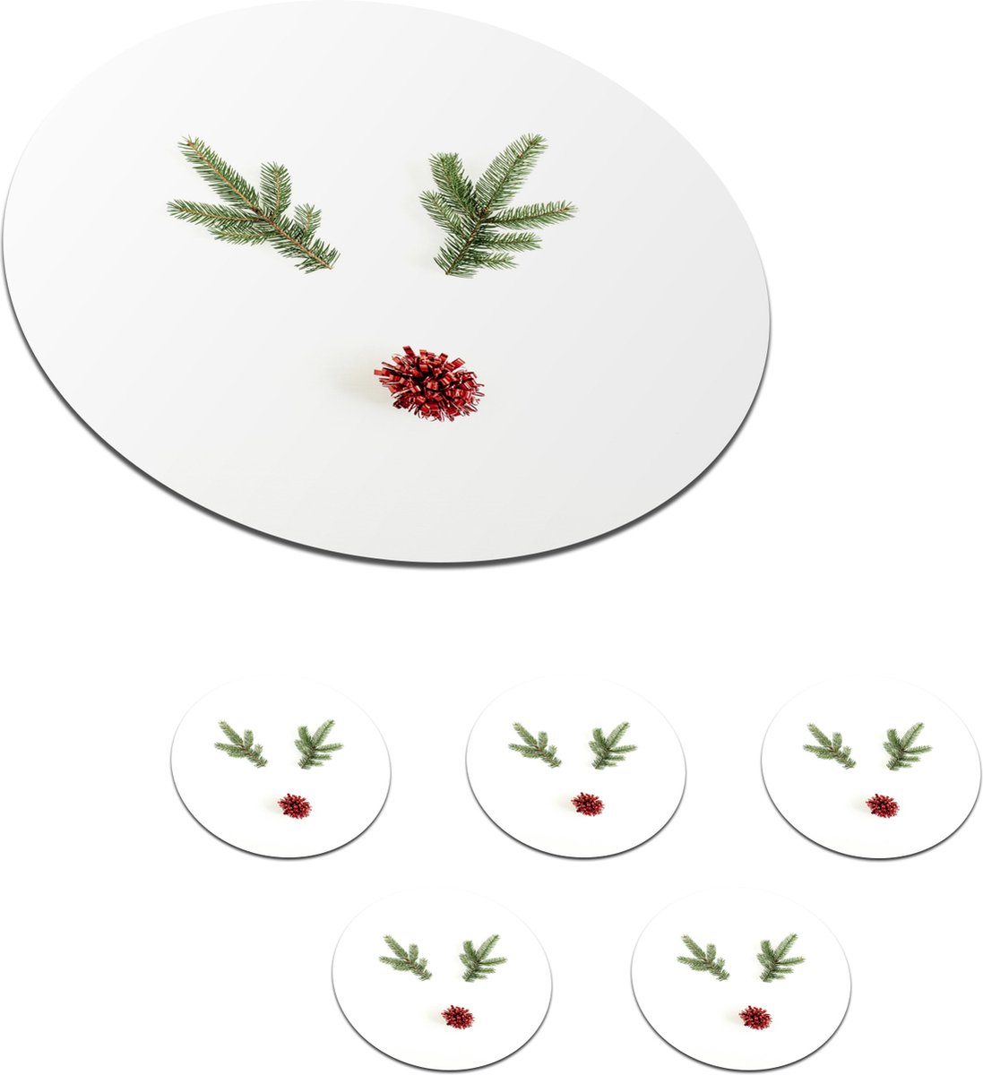 Onderzetters voor glazen - Rond - Kerst - Winter - Rendier - 10x10 cm - Glasonderzetters - 6 stuks