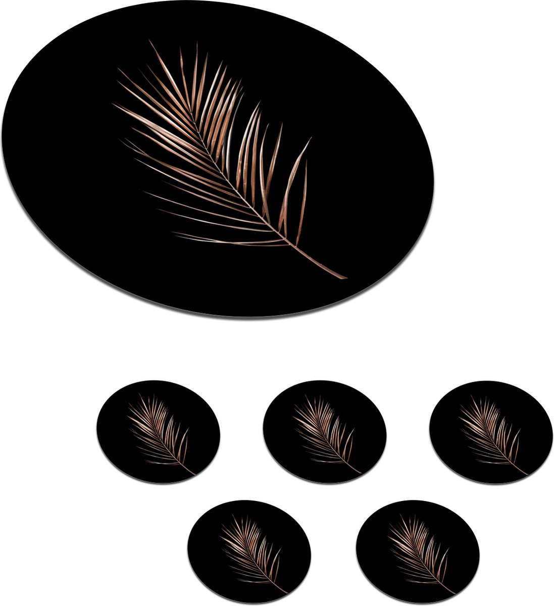 Onderzetters voor glazen - Rond - Goud - Tak - Blad - 10x10 cm - Glasonderzetters - 6 stuks