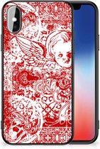 Back Case TPU Siliconen Hoesje Geschikt voor iPhoneX | Xs GSM Hoesje met Zwarte rand Angel Skull Red