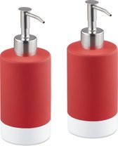 Relaxdays Zeeppompje set van 2 - badkameraccessoire - zeepdispenser - keramiek - rood