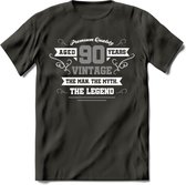 90 Jaar Legend T-Shirt | Zilver - Wit | Grappig Verjaardag en Feest Cadeau | Dames - Heren - Unisex | Kleding Kado | - Donker Grijs - XL