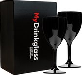 2x Wijnglas Valencia zwart 32cl l Onbreekbare kunststof l Plastic drinkglazen