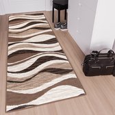 Tapiso Laila Tapijt Loper Bruin Beige Golven Gang Woonkamer Vloerkleed Maat- 80x100