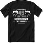 49 Jaar Legend T-Shirt | Zilver - Wit | Grappig Verjaardag en Feest Cadeau | Dames - Heren - Unisex | Kleding Kado | - Zwart - M