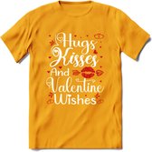 Hugs Kisses and Valentine Wishes - Valentijn T-Shirt | Grappig Valentijnsdag Cadeautje voor Hem en Haar | Dames - Heren - Unisex | Kleding Cadeau | - Geel - M