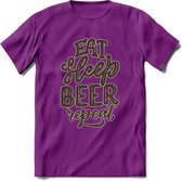 Eat Sleep Beer Repeat T-Shirt | Bier Kleding | Feest | Drank | Grappig Verjaardag Cadeau | - Paars - S