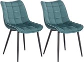 Kamyra® Velvet Stoelen - Eetkamerstoelen - Fluweel - Voor bij de Eettafel, Woonkamer & Slaapkamer - Set van 2 - Blauw/Turquose