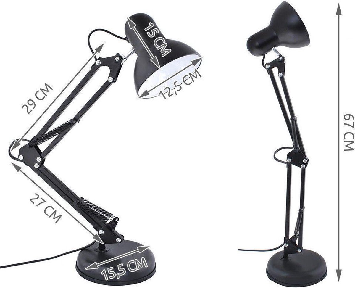 LED Bureaulamp - Maxorit Rety - E27 Fitting - Verstelbaar - Retro - Klassiek - Rond - Mat Zwart thumbnail 2