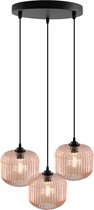 Olucia Charlois - Retro Hanglamp - 3L - Aluminium/Glas - Roze;Zwart - Rond - 30 cm