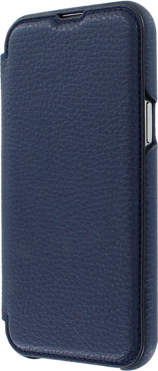 iPhone 13 Pro Max Bookcase hoesje - Graffi - Effen Donkerblauw - Leer