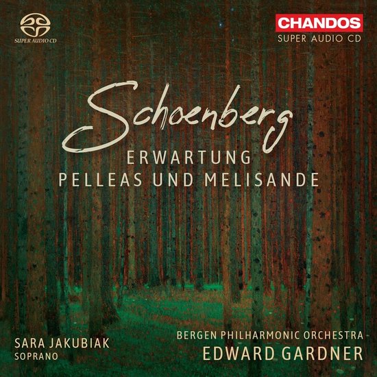 Hoes van de Super Audio CD met een bos met bomen op de voorgrond. Titel "Schoenberg: Erwartung Pelléas Und Mélisande".